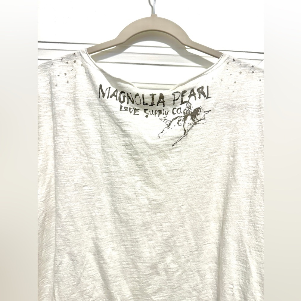 Magnolia Pearl Boyfriend Longsleeve Tee Cotton White OSFM Excellent condition